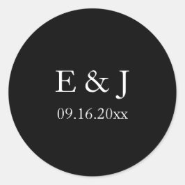 Bride Groom Black Wedding Monogram Minimalistisch Runder Aufkleber