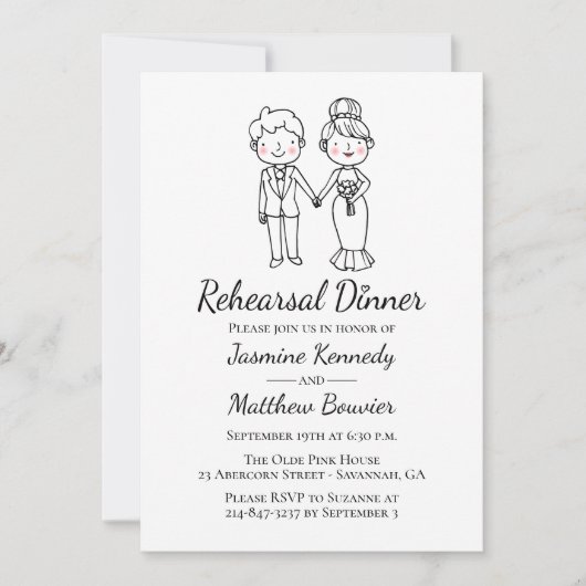 Bride Groom Black Wedding Probe Dinner Einladung (Vorderseite)