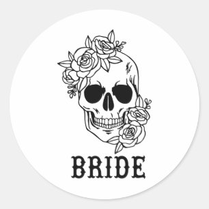 Bride Groom Bloral Skull Halloween Bachelo Runder Aufkleber