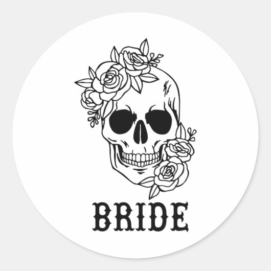 Bride Groom Bloral Skull Halloween Bachelo Runder Aufkleber (Vorderseite)