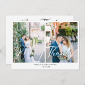 Bride & Groom Chic 2 Photos Collage Hand Lettered Dankeskarte (Vorne/Hinten)