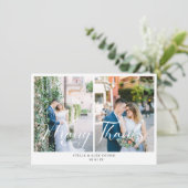 Bride & Groom Chic 2 Photos Collage Hand Lettered Dankeskarte (Stehend Vorderseite)