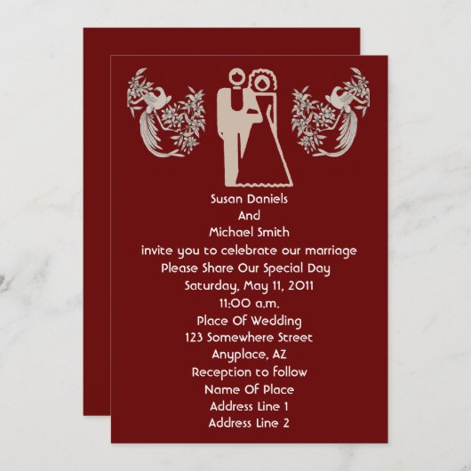 Bride Groom Doves Brown Wedite Einladung (Vorne/Hinten)