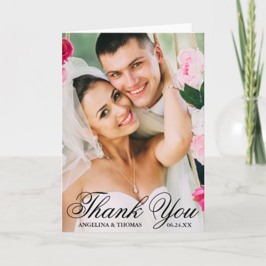 Bride & Groom Elegant Hochzeit Vielen Dank Foto Fa Dankeskarte (Vorderseite)