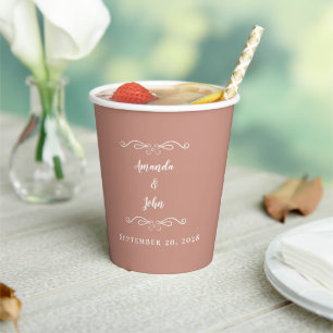 Bride & Groom Elegante Hochzeit Empfang Rose Rosa Pappbecher