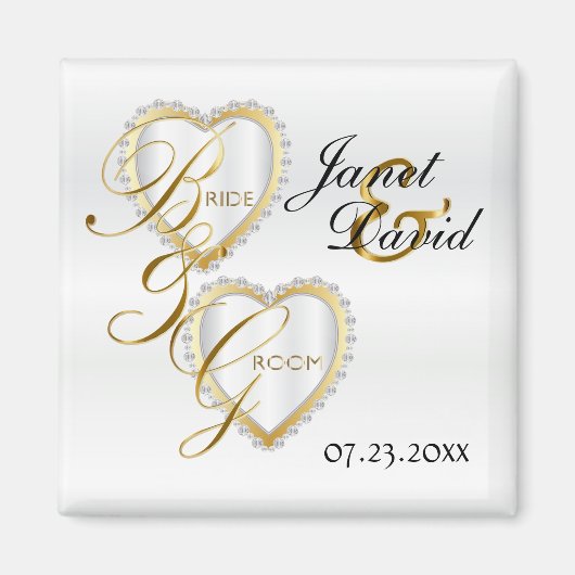 Bride & Groom Elegante White Wedding Keepake Magne Magnet (Vorne)