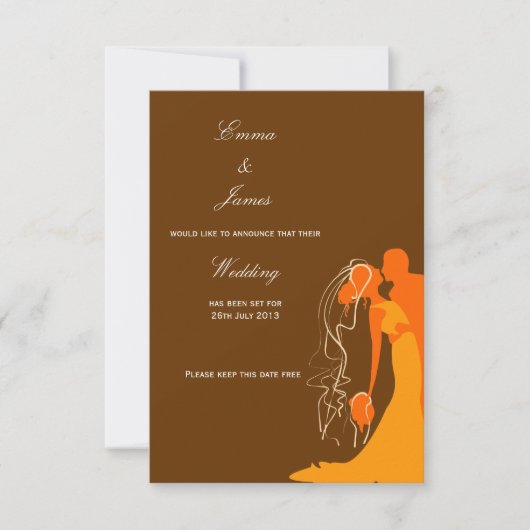 Bride & Groom Embrace Orange - Save the Date Einladung (Vorderseite)