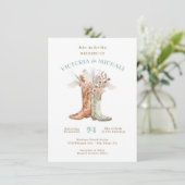 Bride & Groom Floral Boots Cowboy Western Hochzeit Einladung (Stehend Vorderseite)