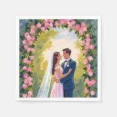 Bride & Groom Garden Arch | Floral Wedding Painted Serviette (Vorderseite)