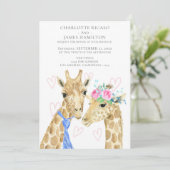 Bride Groom Giraffe Wedding Ankündigung (Stehend Vorderseite)