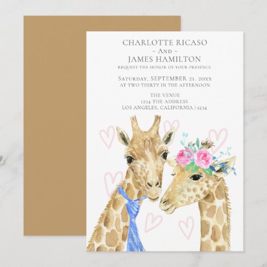 Bride Groom Giraffe Wedding Ankündigung (Vorne/Hinten)