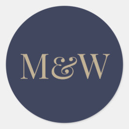 Bride Groom Gold Initials Navy Runder Aufkleber