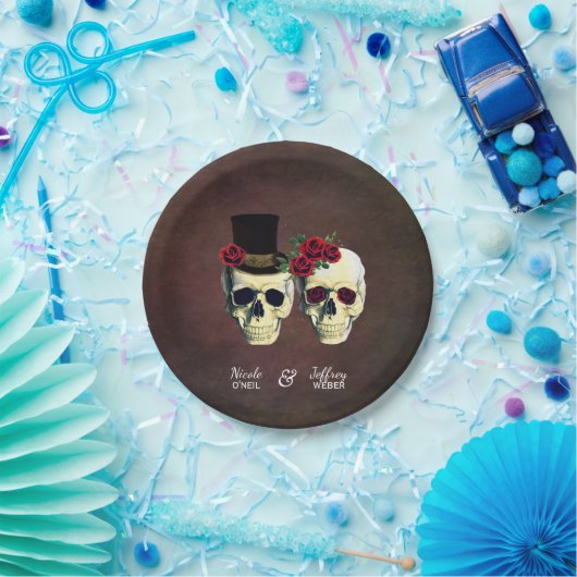 Bride & Groom Goth Skulls Hochzeitspapier-Teller Pappteller (Party)