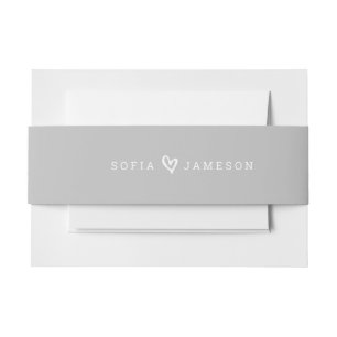 BRIDE & GROOM HERZ Moderne Art weich blassgrau Einladungsbanderole