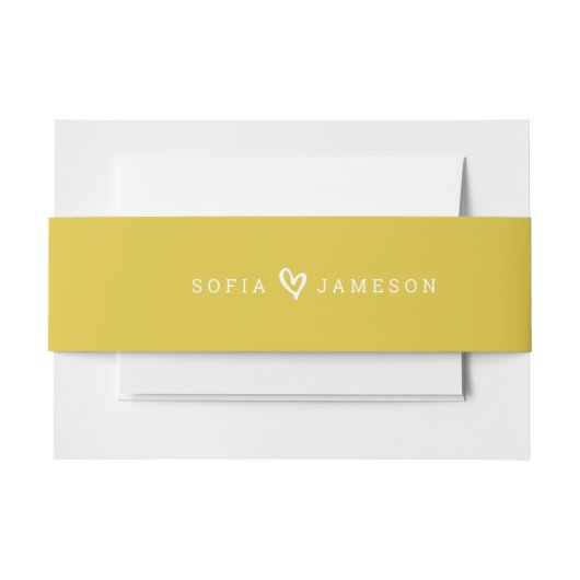 BRIDE & GROOM HERZ Moderner Senfgelb Einladungsbanderole (Vorderseite Beispiel)