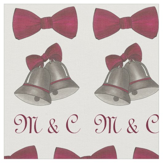 Bride Groom Initials Silver Bells Hochzeit Stoff (Nahaufnahme)