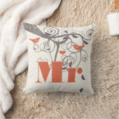 Bride Groom Lila Coral Gray Zig Zag Bird Kissen (Decke)