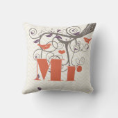 Bride Groom Lila Coral Gray Zig Zag Bird Kissen (Rückseite)