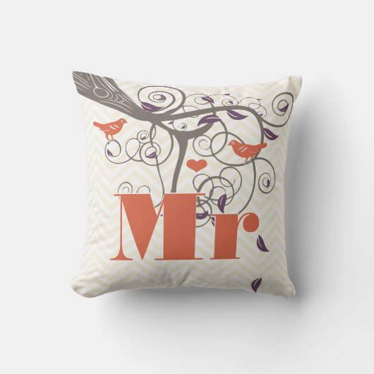 Bride Groom Lila Coral Gray Zig Zag Bird Kissen (Vorderseite)
