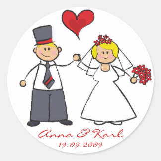 Bride & Groom Niedlichen Ehepaar Mr. & Mrs. Weddin Runder Aufkleber
