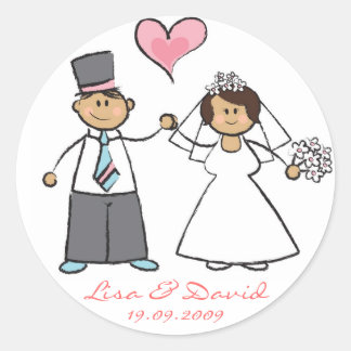 Bride & Groom Niedlichen Ehepaar Mr. & Mrs. Weddin Runder Aufkleber