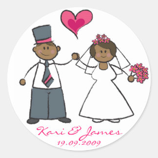 Bride & Groom Niedlichen Ehepaar Mr. & Mrs. Weddin Runder Aufkleber