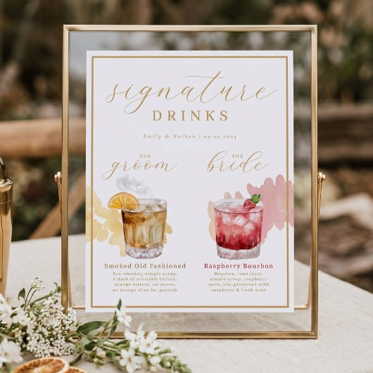 Bride & Groom Signature Drinks Aquarellcocktail Poster