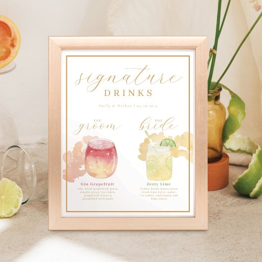 Bride & Groom Signature Drinks Aquarellcocktail Poster