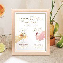 Bride & Groom Signature Drinks Aquarellcocktail Poster