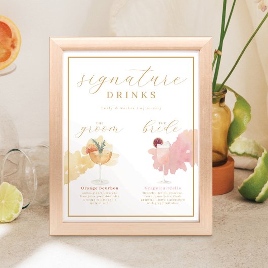 Bride & Groom Signature Drinks Aquarellcocktail Poster