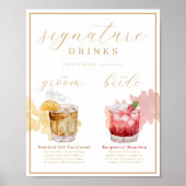 Bride & Groom Signature Drinks Aquarellcocktail Poster (Vorne)