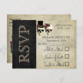 Bride & Groom Skull Aquamarine Rose Hochzeit RSVP Einladungspostkarte (Vorne/Hinten)