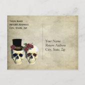 Bride & Groom Skull Aquamarine Rose Hochzeit RSVP Einladungspostkarte (Rückseite)