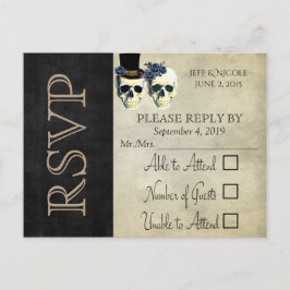 Bride & Groom Skull Goth Rustic Wedding RSVP Einladungspostkarte