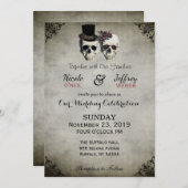 Bride & Groom Skull Goth Rustikale Hochzeitseinlad Einladung (Vorne/Hinten)