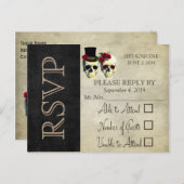 Bride & Groom Skull Goth Rustikales Hochzeitrotes Einladungspostkarte (Vorne/Hinten)