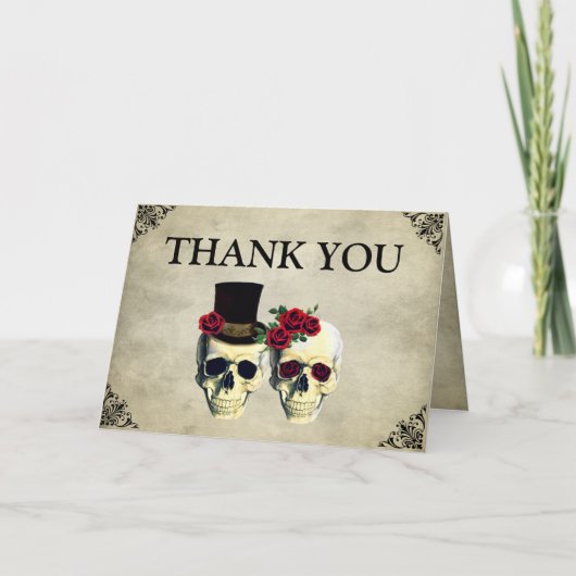 Bride & Groom Skull Hochzeit Danke Karte (Vorderseite)