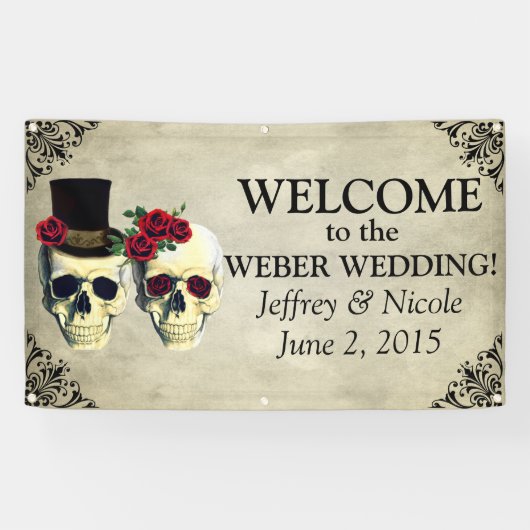 Bride & Groom Skull Hochzeitsbanner Banner (Horizontal)