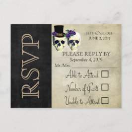 Bride & Groom Skull Lavender Rustic Wedding RSVP Einladungspostkarte