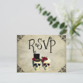 Bride & Groom Skull Wedding RSVP Card Einladungspostkarte (Stehend Vorderseite)
