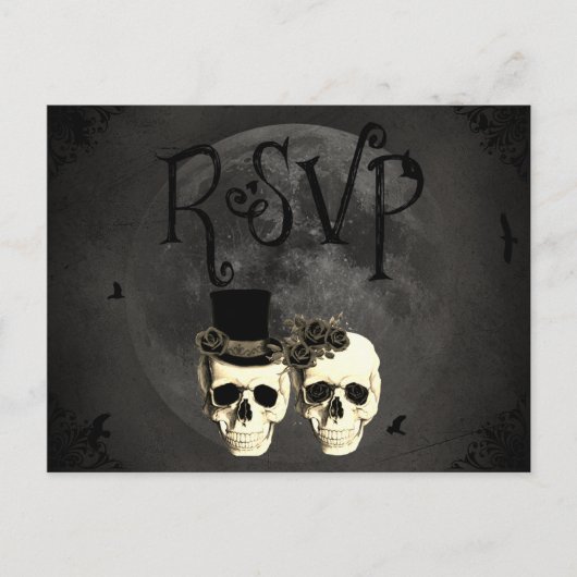 Bride & Groom Skull Wedding RSVP Card Einladungspostkarte (Vorderseite)
