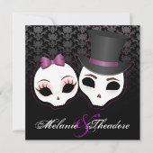Bride & Groom Skullies (Violet) Einladung (Vorderseite)