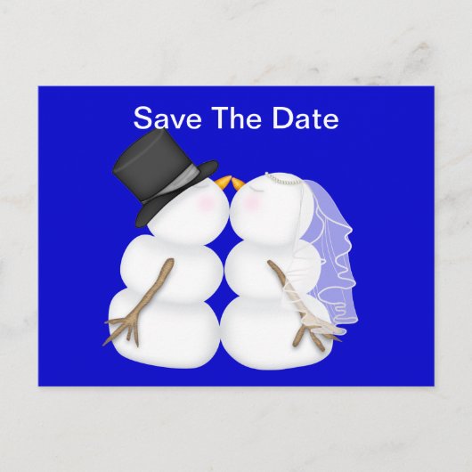 BRIDE & GROOM Snowman SAVE THE DATE Ankündigungspostkarte (Vorderseite)