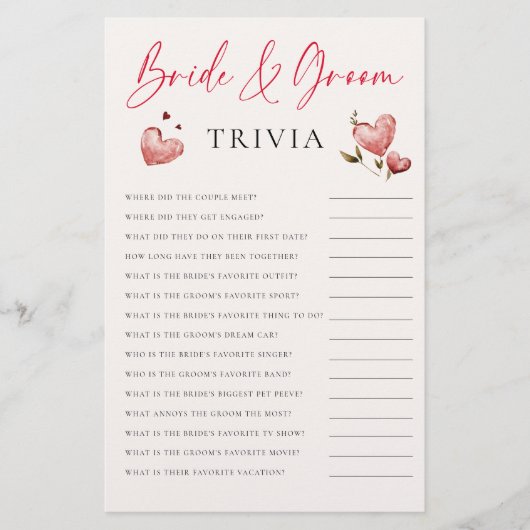 Bride Groom Trivia Valentine Bridal Shower Elegant Flyer (Vorne)