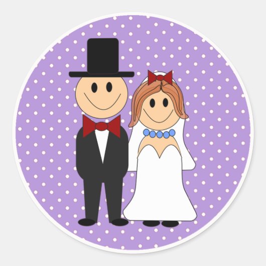 Bride & Groom Wedding Lila Polka Dot Stickers (Vorderseite)