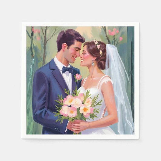 Bride & Groom | Wedding Newlyweds Watercolor Serviette (Vorderseite)