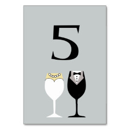 Bride & Groom Weingläser Tischnummer Card