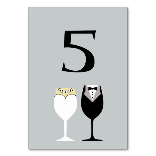 Bride & Groom Weingläser Tischnummer Card (Vorderseite)