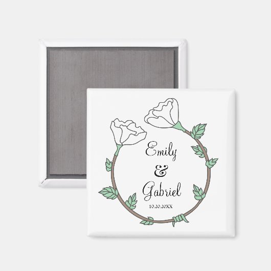 Bride Groom White Floral Wedding Ring  Magnet (Vorderseite/Rückseite)