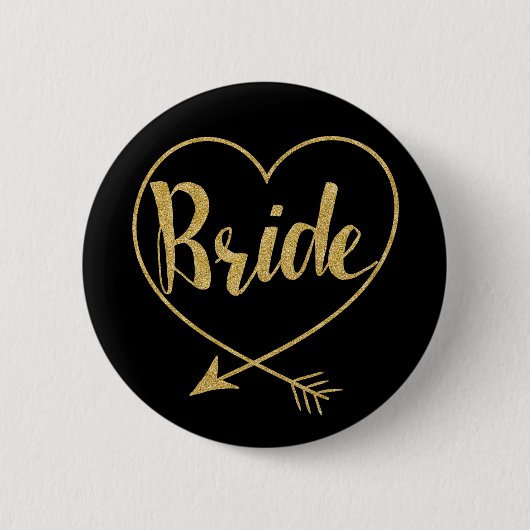 Bride | Herz golden und schwarz Button (Vorderseite)